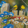 Cute Birds With Flowers And Fence Diamond Painting