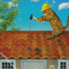 Funny Cat On Roof Diamond Painting