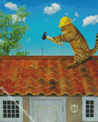 Funny Cat On Roof Diamond Painting