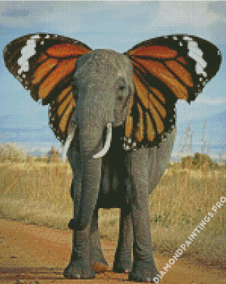 Grey Elephant Butterfly Diamond Painting