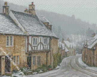 Snowy English Village Diamond Painting