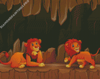 Two Lions In Cave Diamond Painting