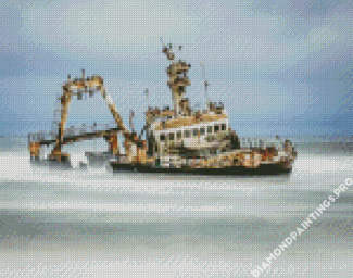 Wrack Boat In Ocean Diamond Painting