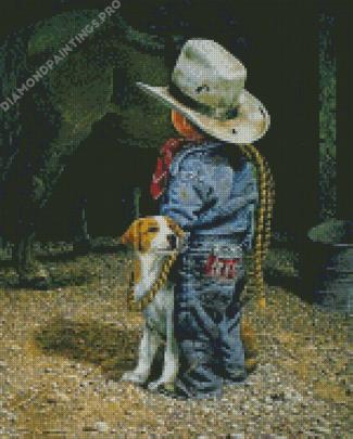 Baby Cowboy And Dog Diamond Painting