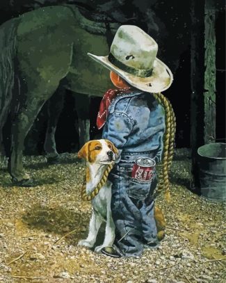 Baby Cowboy And Dog Diamond Painting