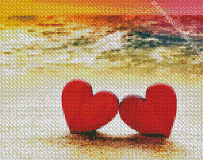 Beach With Hearts Diamond Painting
