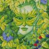Green Lady And Leaves Diamond Painting