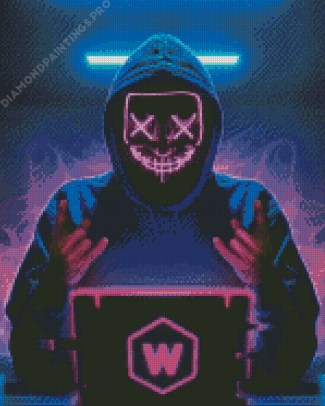 Hacker With Neon Mask Diamond Painting