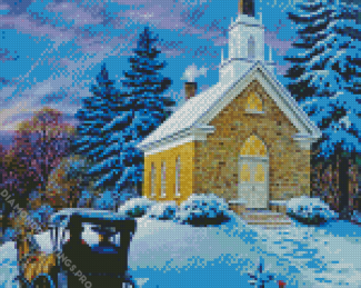 Horse And Carriage In Snow Diamond Painting