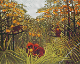 Monkeys In Orange Grove Diamond Painting