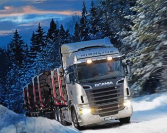 Scania Truck In Snow Diamond Painting