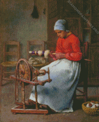 Woman Spinning Millet Diamond Painting