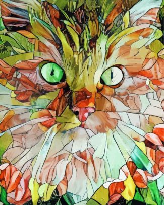 Abstract Cat And Leaves Diamond Painting
