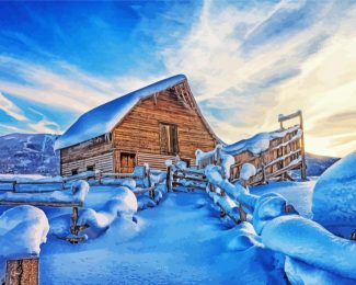Cabin Landscape Snow Diamond Painting
