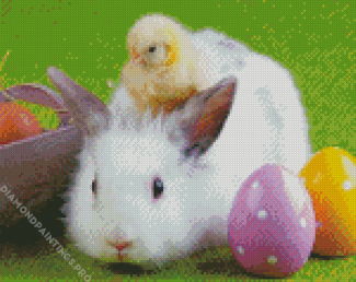 Chick And Bunny With Eggs Diamond Painting