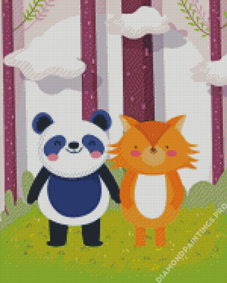 Cute Panda And Fox Art Diamond Painting