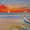 Pelican Birds Beach Diamond Painting