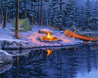 Side Lake Camping Scenes Diamond Painting