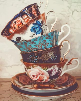 Vintage Stacked Teacups Diamond Painting