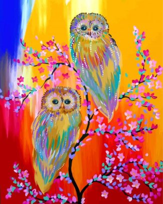 Aesthetic Abstract Owls Birds On Tree Diamond Painting