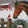 Christmas Barn And Horses Art Diamond Painting