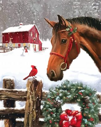 Christmas Barn And Horses Art Diamond Painting