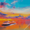 Cruise Ship In Sunset Seascape Diamond Painting