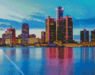 Detroit Skyline Michigan Diamond Painting