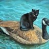 Duck And Black Cat Diamond Painting