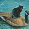 Duck And Black Cat Diamond Paintings