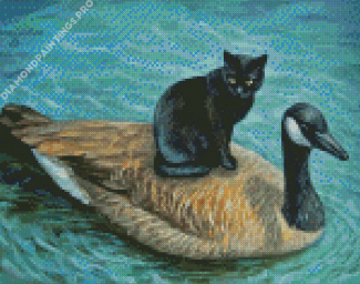 Duck And Black Cat Diamond Paintings
