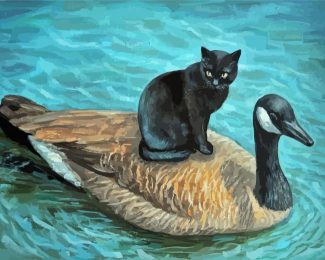 Duck And Black Cat Diamond Painting