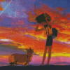 Girl With Dog Sunset Diamond Painting