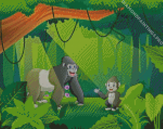 Gorilla Mother And Her Baby Diamond Painting