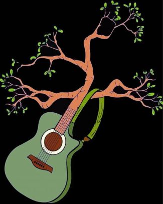 Green Guitar Tree Diamond Painting