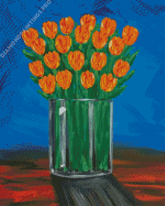 Orange Tulips In Glass Vase Diamond Painting