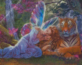 Sleeping Fairy And Tiger Diamond Painting