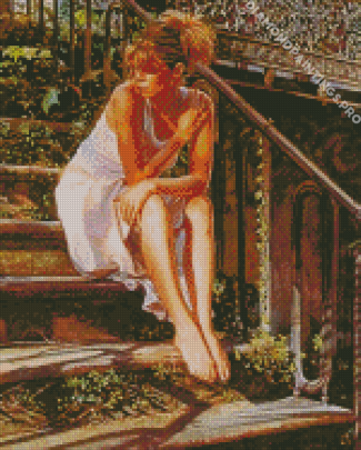Young Lady On Stairs Diamond Painting