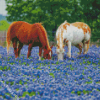 Aesthetic Bluebonnets And Horses Diamond Painting