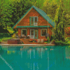 Aesthetic House By A Lake Diamond Painting