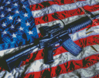 American Flag With Rifle Gun Diamond Painting
