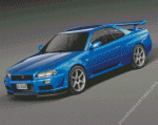 Blue Nissan Skyline R34 Car Diamond Painting