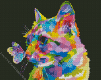 Colorful Butterfly On Cat Diamond Painting