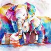 Colorful Mama And Baby Elephant Diamond Painting