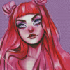 Cute Girl With Hot Pink Hair Diamond Painting