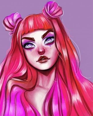 Cute Girl With Hot Pink Hair Diamond Painting