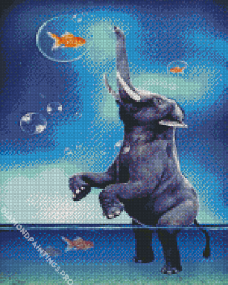 Funny Elephant Playing With Fishes Diamond Painting