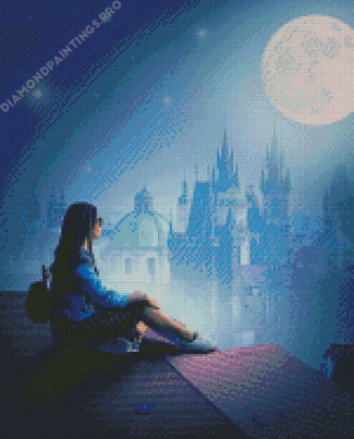 Girl With Moon At Night Diamond Painting