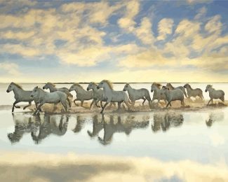 12 White Running Horses Diamond Painting