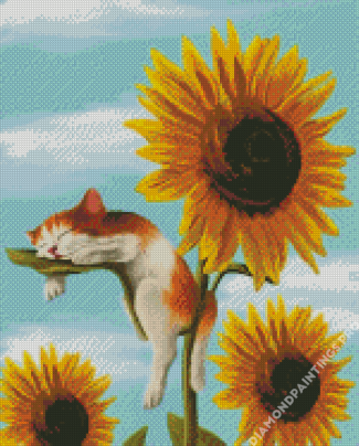 Cat On Sunflower Diamond Painting